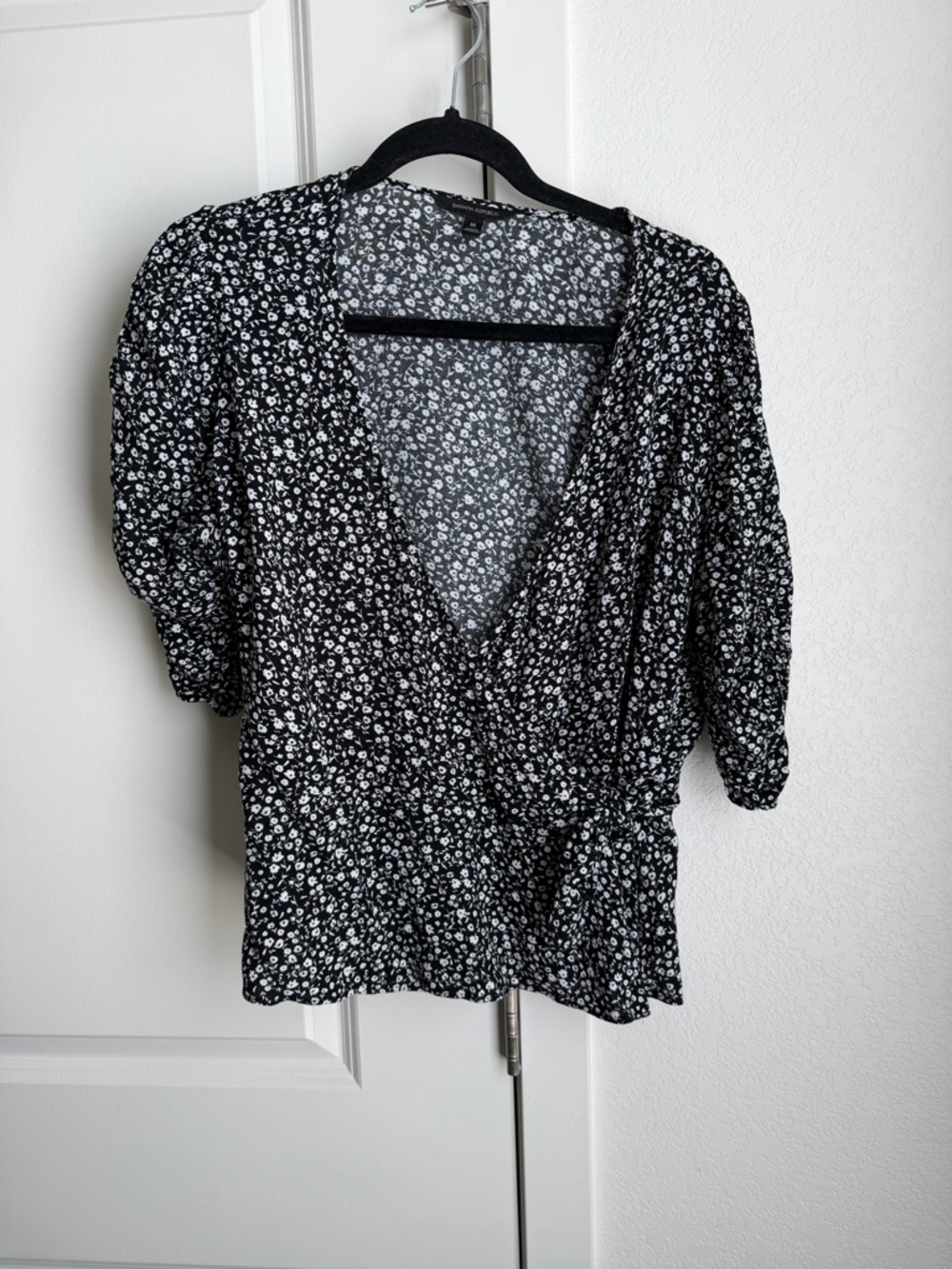 Banana Republic Black and White Floral Wrap Blouse
